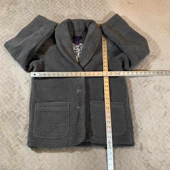 Denim & Co Woemsn Small Jacket Gray Teddy Sherpa With Pockets Paisley Lining - Picture 8 of 13